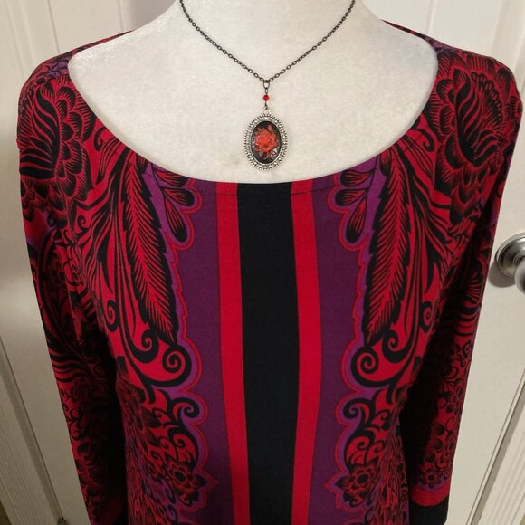 STYLE & CO. Red purple black dark floral stretchy tunic top MEDIUM LARGE shirt - Picture 6 of 13